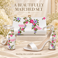 Load image into Gallery viewer, Floral Embroidered Satin Clutch Bag – Handmade Bridal Wedding Purse
