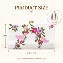 Load image into Gallery viewer, Floral Embroidered Satin Clutch Bag – Handmade Bridal Wedding Purse
