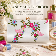 Load image into Gallery viewer, Floral Embroidered Satin Clutch Bag – Handmade Bridal Wedding Purse
