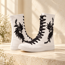 Load image into Gallery viewer, Floral Embroidered High-Top Bridal Trainers
