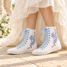 Load image into Gallery viewer, Floral Embroidered High-Top Bridal Trainers
