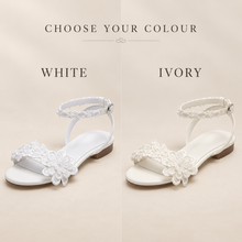 Load image into Gallery viewer, Handmade Floral Lace Flat Bridal Sandals – Ivory or White
