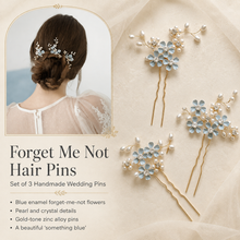 Load image into Gallery viewer, Bridal Hair Pins - Forget Me Not Something Blue Wedding Hair Accessories Set of 3
