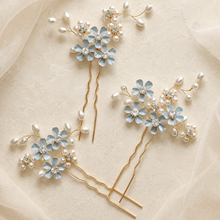 Load image into Gallery viewer, Bridal Hair Pins - Forget Me Not Something Blue Wedding Hair Accessories Set of 3
