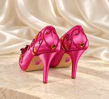 Load image into Gallery viewer, Aurora Inspired Bridal Heels | Hot Pink Satin Wedding Shoes
