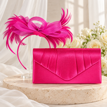 Load image into Gallery viewer, Fuchsia Pink Fascinator &amp; Satin Clutch Bag Set – Handmade Wedding Guest Accessories
