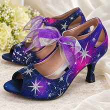 Load image into Gallery viewer, Hand-Painted Galaxy Wedding Shoes – Celestial Peep-Toe Heels

