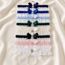 Load image into Gallery viewer, Blue Garter Something Blue Garter French Blue Wedding Custom Wedding Garters Personalise Wedding Garter Gift for Bride Bridal Shower Hen Do
