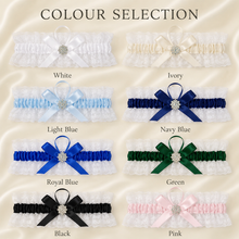 Load image into Gallery viewer, Blue Garter Something Blue Garter French Blue Wedding Custom Wedding Garters Personalise Wedding Garter Gift for Bride Bridal Shower Hen Do

