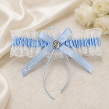 Load image into Gallery viewer, Blue Garter Something Blue Garter French Blue Wedding Custom Wedding Garters Personalise Wedding Garter Gift for Bride Bridal Shower Hen Do
