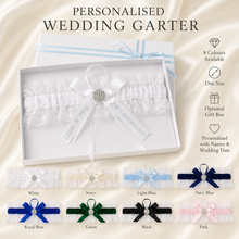 Load image into Gallery viewer, Blue Garter Something Blue Garter French Blue Wedding Custom Wedding Garters Personalise Wedding Garter Gift for Bride Bridal Shower Hen Do
