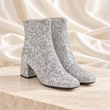 Load image into Gallery viewer, Glitter Bridal Boots – Sparkling Block Heel Wedding Ankle Boots
