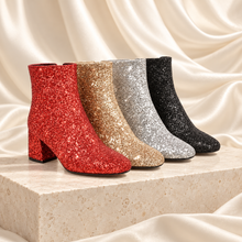 Load image into Gallery viewer, Glitter Bridal Boots – Sparkling Block Heel Wedding Ankle Boots
