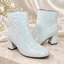 Load image into Gallery viewer, Glitter Bridal Boots – Sparkling Block Heel Wedding Ankle Boots

