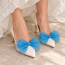 Load image into Gallery viewer, Glitter Tulle Bow Shoe Clips – Removable Bridal Shoe Bows
