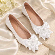 Load image into Gallery viewer, Glitter Bridal Ballet Flats with Oversized Satin Bow | Wide Fit Available
