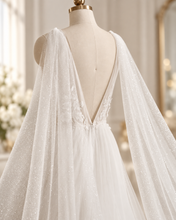 Load image into Gallery viewer, Sparkle Tulle Bridal Cape – 300 cm Detachable Wedding Train
