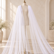 Load image into Gallery viewer, Sparkle Tulle Bridal Cape – 300 cm Detachable Wedding Train
