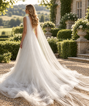 Load image into Gallery viewer, Sparkle Tulle Bridal Cape – 300 cm Detachable Wedding Train
