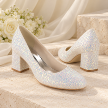Load image into Gallery viewer, Glitter Bridal Court Shoes with 6 cm Block Heel
