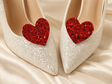 Load image into Gallery viewer, Glitter Heart Shoe Clips – Removable Bridal &amp; Occasion Shoe Decorations
