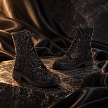 Load image into Gallery viewer, Glitter Bridal Combat Boots – Alternative Flat Wedding Boots
