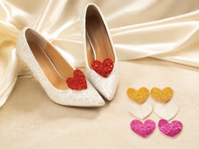 Load image into Gallery viewer, Glitter Heart Shoe Clips – Removable Bridal &amp; Occasion Shoe Decorations
