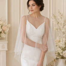 Load image into Gallery viewer, Glitter Pearl Bridal Cape, Wedding Dress Cover Up
