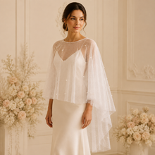 Load image into Gallery viewer, Glitter Pearl Bridal Cape, Wedding Dress Cover Up
