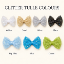 Load image into Gallery viewer, Glitter Tulle Bow Shoe Clips – Removable Bridal Shoe Bows
