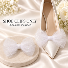 Load image into Gallery viewer, Glitter Tulle Bow Shoe Clips – Removable Bridal Shoe Bows

