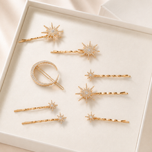 Load image into Gallery viewer, Celestial Moon and Stars Tiara and Hair Clips
