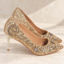 Load image into Gallery viewer, Gold Glitter Celestial Wedding Shoes
