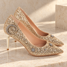 Load image into Gallery viewer, Gold Glitter Celestial Wedding Shoes
