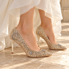 Load image into Gallery viewer, Gold Glitter Celestial Wedding Shoes
