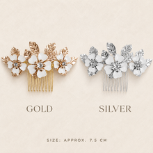 Load image into Gallery viewer, Cherry Blossom Bridal Hair Comb | Crystal Rhinestone Wedding Hair Accessory | Silver, Gold &amp; Rose Gold
