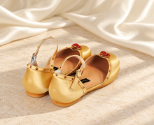 Load image into Gallery viewer, Belle Inspired Gold Bridal Flats | Crystal Rose Wedding Shoes
