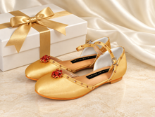 Load image into Gallery viewer, Belle Inspired Gold Bridal Flats | Crystal Rose Wedding Shoes
