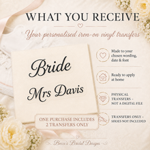Load image into Gallery viewer, Personalised Wedding Shoe Iron-On Transfers – Custom Vinyl Decals for Canvas Bridal Trainers
