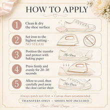 Load image into Gallery viewer, Personalised Wedding Shoe Iron-On Transfers – Custom Vinyl Decals for Canvas Bridal Trainers
