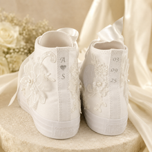 Load image into Gallery viewer, Personalised Wedding Shoe Iron-On Transfers – Custom Vinyl Decals for Canvas Bridal Trainers
