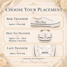 Load image into Gallery viewer, Personalised Wedding Shoe Iron-On Transfers – Custom Vinyl Decals for Canvas Bridal Trainers
