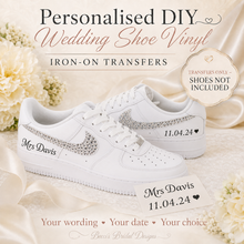 Load image into Gallery viewer, Personalised Wedding Shoe Iron-On Transfers – Custom Vinyl Decals for Canvas Bridal Trainers

