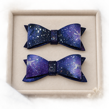 Load image into Gallery viewer, Hand-Painted Galaxy Bow Shoe Clips – Celestial Bridal Accessories
