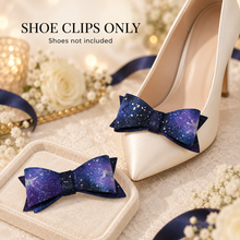 Load image into Gallery viewer, Hand-Painted Galaxy Bow Shoe Clips – Celestial Bridal Accessories
