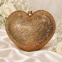 Load image into Gallery viewer, Gold Crystal Heart Clutch Bag – Sparkling Bridal &amp; Evening Bag
