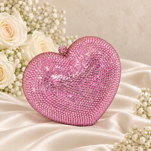 Load image into Gallery viewer, Crystal Rhinestone Heart Clutch Bag - Red Sparkling Evening Purse
