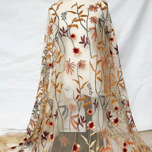 Load image into Gallery viewer, Embroidered Bridal Tulle - Autumn Leaf Fabric - By the Yard
