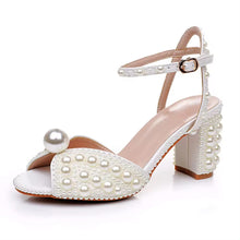 Load image into Gallery viewer, 7cm Pearl Block Heels - White or Ivory
