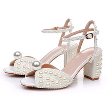 Load image into Gallery viewer, 7cm Pearl Block Heels - White or Ivory
